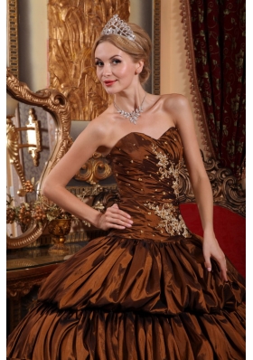 Brown Chapel Appliques Pick-ups Quinces Dress