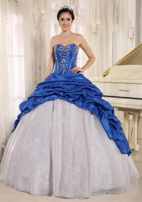 Blue and White Quinceanera Dress Embroidery Pick-ups