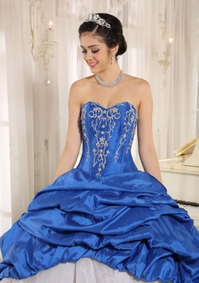 Blue and White Quinceanera Dress Embroidery Pick-ups