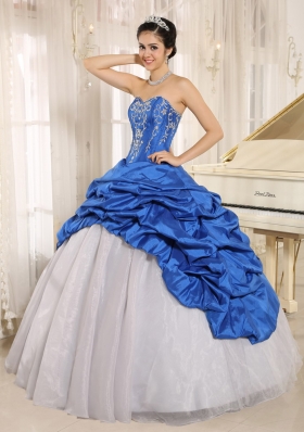 Blue and White Quinceanera Dress Embroidery Pick-ups