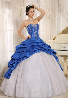 Blue and White Quinceanera Dress Embroidery Pick-ups