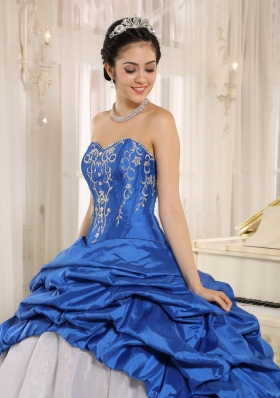 Blue and White Quinceanera Dress Embroidery Pick-ups