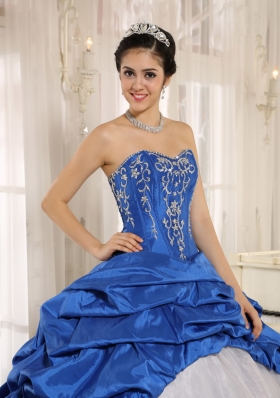 Blue and White Quinceanera Dress Embroidery Pick-ups