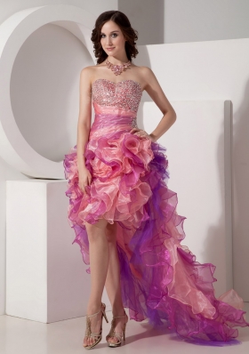 Multi-color High-low Prom Dress Ruffles Beading