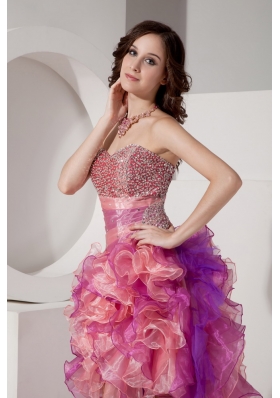 Pretty Multi-color Prom Dress Hi-lo Beading Ruffles