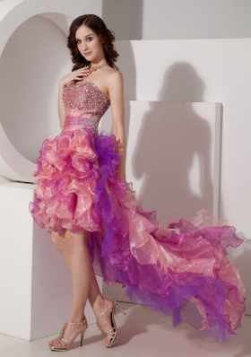 Pretty Multi-color Prom Dress Hi-lo Beading Ruffles