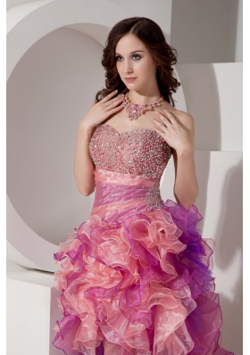 Pretty Multi-color Prom Dress Hi-lo Beading Ruffles