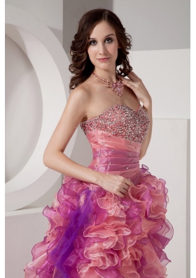 Pretty Multi-color Prom Dress Hi-lo Beading Ruffles