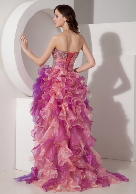 Pretty Multi-color Prom Dress Hi-lo Beading Ruffles