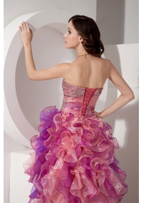 Pretty Multi-color Prom Dress Hi-lo Beading Ruffles