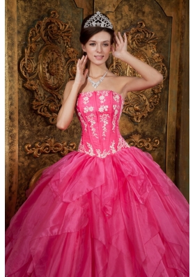 Ball Gown Appliques Organza Hot Pink Quinceanera Dress