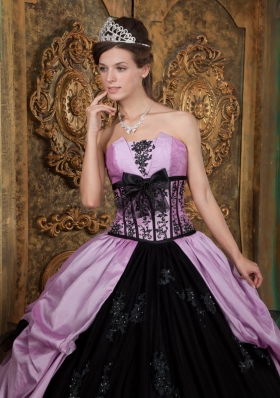 Purple and Black Quinceanera Dress Appliques Bowknot