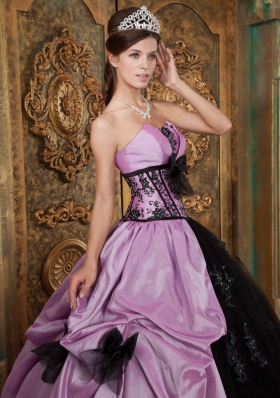 Purple and Black Quinceanera Dress Appliques Bowknot