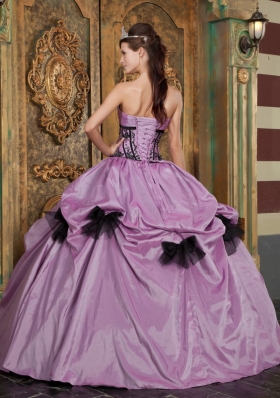 Purple and Black Quinceanera Dress Appliques Bowknot