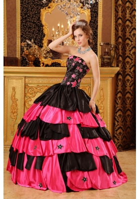 Pink and Black Beading Quinceanera Dress Layered