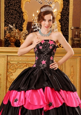 Pink and Black Beading Quinceanera Dress Layered