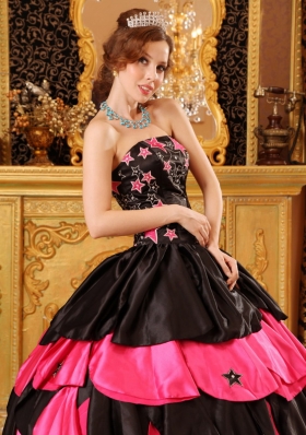 Pink and Black Beading Quinceanera Dress Layered