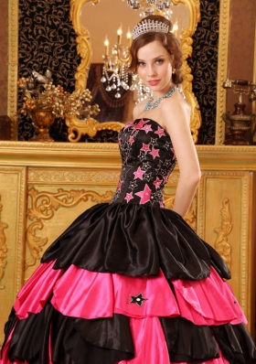 Pink and Black Beading Quinceanera Dress Layered