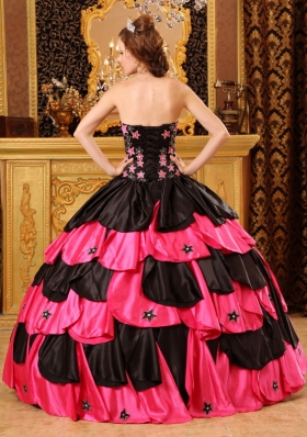 Pink and Black Beading Quinceanera Dress Layered