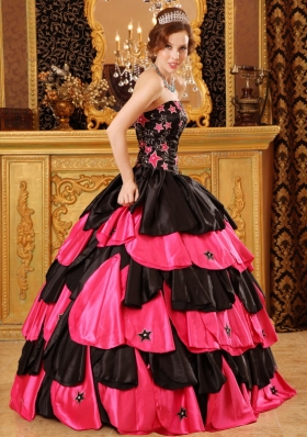 Pink and Black Beading Quinceanera Dress Layered