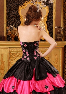 Pink and Black Beading Quinceanera Dress Layered