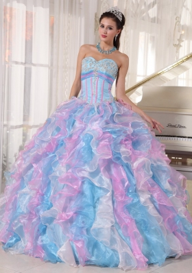 Sweetheart Appliques Quinces Dress Colorful Ruffles