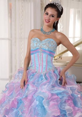 Sweetheart Appliques Quinces Dress Colorful Ruffles