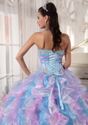 Sweetheart Appliques Quinces Dress Colorful Ruffles