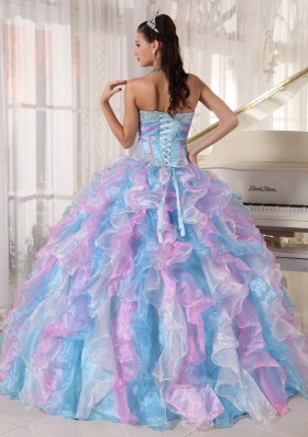 Sweetheart Appliques Quinces Dress Colorful Ruffles