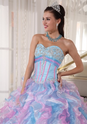 Sweetheart Appliques Quinces Dress Colorful Ruffles