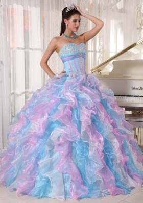 Sweetheart Appliques Quinces Dress Colorful Ruffles