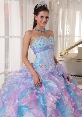 Sweetheart Appliques Quinces Dress Colorful Ruffles