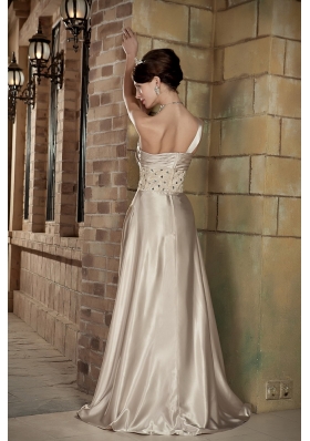 Silk Like Satin One Shoulder Brush Prom Dress Beaded