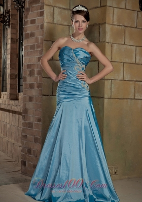 Brush Train Teal A-line Seventeen Prom Pageant Dress