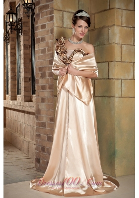 With Wrap One-shoulder Taffeta Prom Dress in Champagne