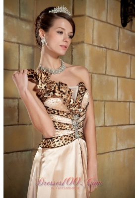 With Wrap One-shoulder Taffeta Prom Dress in Champagne