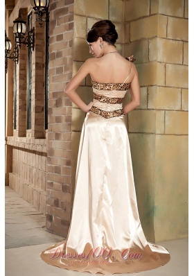 With Wrap One-shoulder Taffeta Prom Dress in Champagne