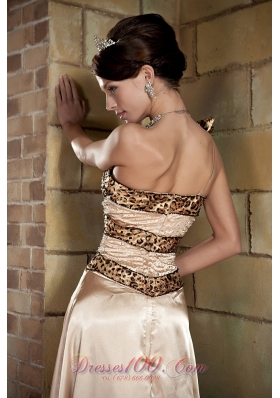 With Wrap One-shoulder Taffeta Prom Dress in Champagne