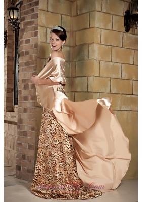 With Wrap One-shoulder Taffeta Prom Dress in Champagne