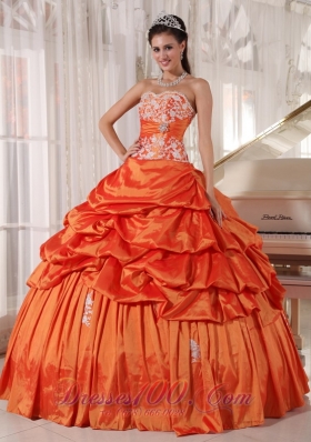 Orange Quinceanera Dress Sweetheart Taffeta Appliques and Ruch