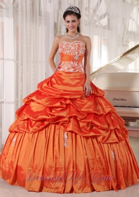 Orange Quinceanera Dress Sweetheart Taffeta Appliques and Ruch