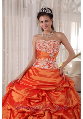 Orange Quinceanera Dress Sweetheart Taffeta Appliques and Ruch