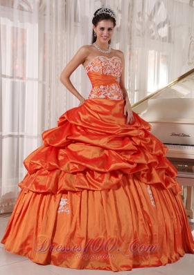 Orange Quinceanera Dress Sweetheart Taffeta Appliques and Ruch