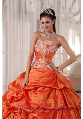 Orange Quinceanera Dress Sweetheart Taffeta Appliques and Ruch