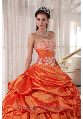 Orange Quinceanera Dress Sweetheart Taffeta Appliques and Ruch