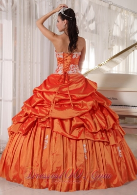 Orange Quinceanera Dress Sweetheart Taffeta Appliques and Ruch