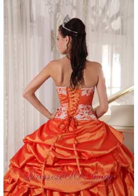 Orange Quinceanera Dress Sweetheart Taffeta Appliques and Ruch