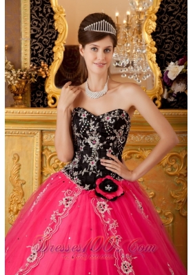 Hot Pink and Black Quinceanera Dress Embroidery Ball Gown