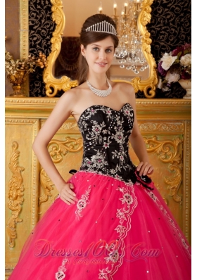 Hot Pink and Black Quinceanera Dress Embroidery Ball Gown