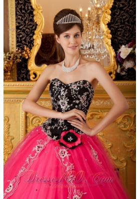 Hot Pink and Black Quinceanera Dress Embroidery Ball Gown